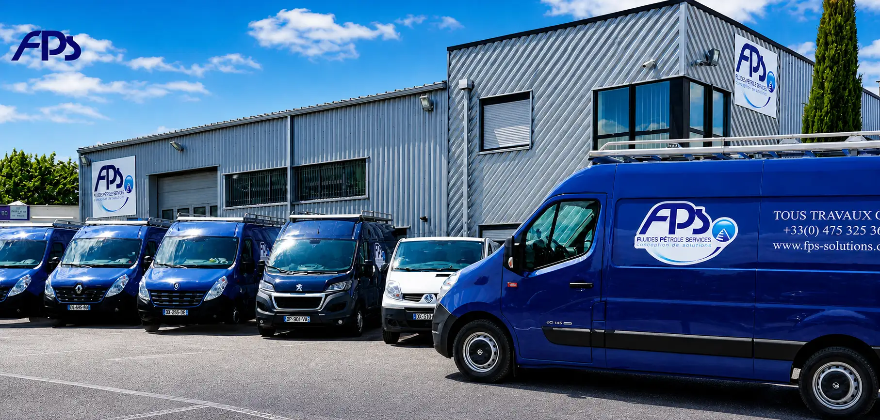 FPS Group headquarters in Peaugres, France — fleet of FPS service vehicles